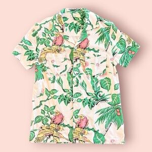 J. Crew Tropical Parrot Print Shirt - Green and Cream